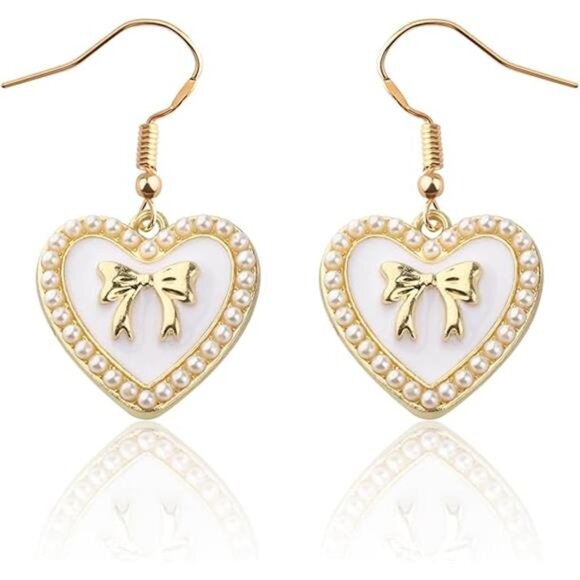 ENSIANTH Coquette Bow Earrings – Pearl Heart Girly Jewelry for Girls - Picture 4 of 4